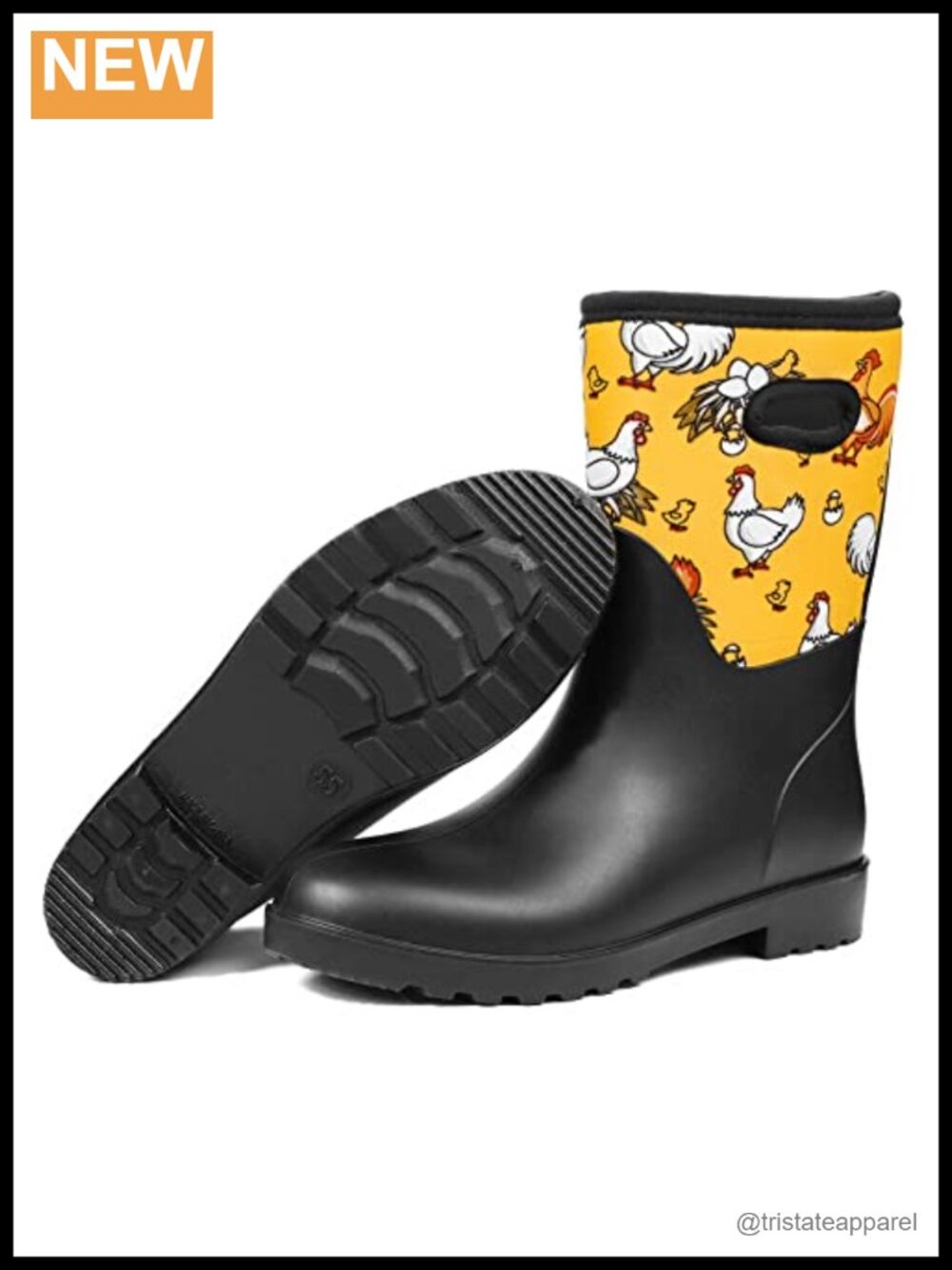Rubber Neoprene Mid-Calf Waterproof Rain Snow Boots Slip-On Round Toe
